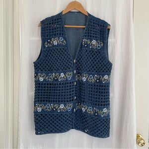 Blue Denim Embroidered Vest